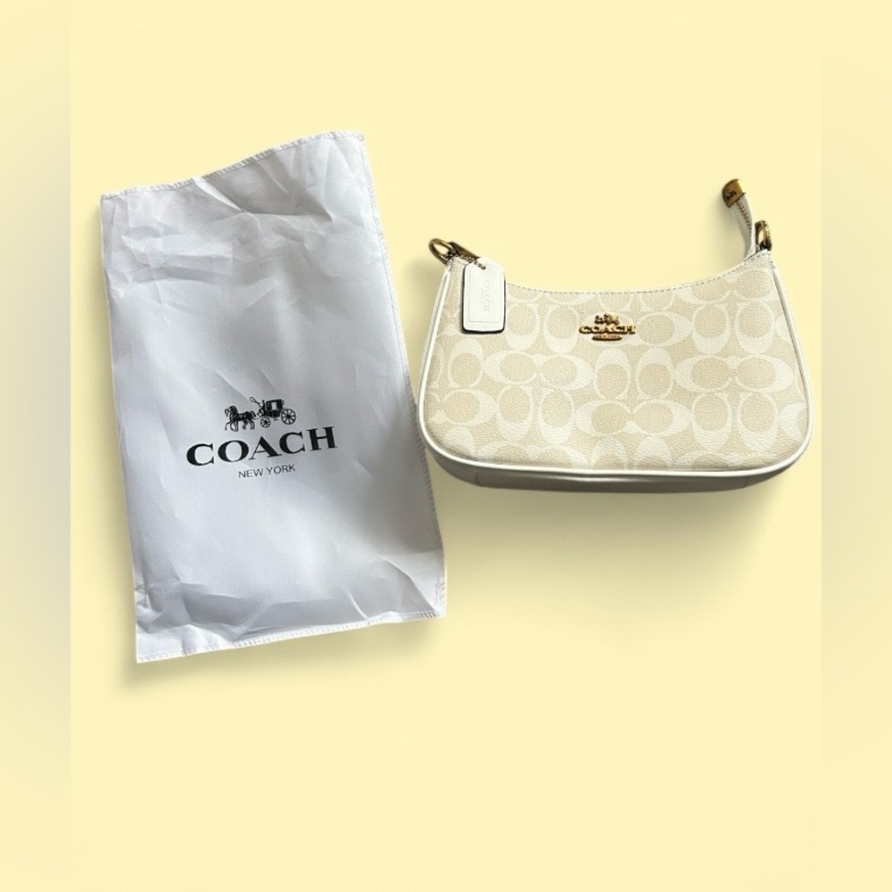 Coach Terri Shoulder Bag Signature Canvas with Leather Trim & Brass Hardware